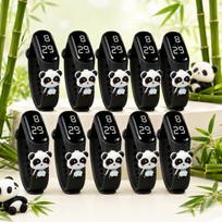 10-pack Kids Cartoon LED Digital Watches with Cute Panda & Cat Designs, Soft Adjustable Wristbands, Easy-to-Read Time Display black
