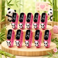 10-pack Kids Cartoon LED Digital Watches with Cute Panda & Cat Designs, Soft Adjustable Wristbands, Easy-to-Read Time Display pink
