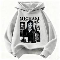 Michael Jackson Graphic Print Kids' Hooded Sweatshirt – Casual, Loose, Warm Autumn/Winter Outdoor Top for Boys and Girls 160 gray