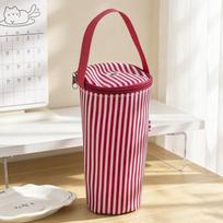 Cloth Bubble Tea Cup Sleeve Striped Pattern Thermal Insulation Drink Cup Carrier Carry Handle Portable Structure raudona