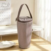Cloth Bubble Tea Cup Sleeve Striped Pattern Thermal Insulation Drink Cup Carrier Carry Handle Portable Structure beige