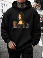 unisex Hoodie, Casual Daily Wear, Monday Lisa Mona Parody Art Print, Pullover Sweatshirt, Streetwear Urban Style, Autumn Winter Outdoor, Front Graphic XXXXL