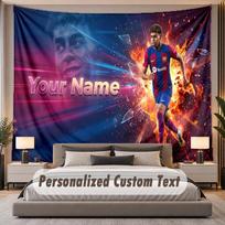 Custom Name Text Tapestry Lamine Yamal Personalized Polyester Wall Tapestry For Bedroom And Room 150cmx200cm