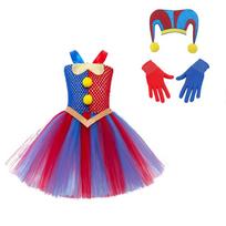 Pomni Costume Kids Tutu Dress Cartoon The Amazing Digital Circus Clown Cosplay Costumes Girls Halloween Carnival Party Clothes 120cm L red
