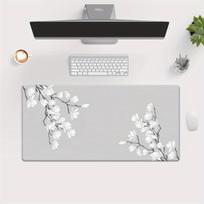 Grey White Floral Mouse Pad XXL Large Desk Mat with Non-Slip Rubber Base Anti-Slip Accessories for Office Keyboard Accessories 400X900X3MM