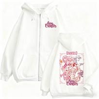 Anime Jojo Bizarre Adventure Zipper Hoodies Manga Diavolo Doppio Graphic Zip Up Jacket Men Women Fleece Cotton Zip Up Sweatshirt 5XL white