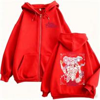 Anime Jojo Bizarre Adventure Zipper Hoodies Manga Diavolo Doppio Graphic Zip Up Jacket Men Women Fleece Cotton Zip Up Sweatshirt XL red