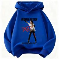 Children Hooded Sweatshirt Michael Jackson BAD Album Character Print Pullover Polyester Kids Boys Girls Casual Fashion Hoodie 150 blue