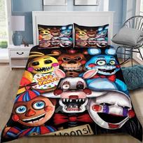 FNAF Freddy Bear Cartoon Print Catoon Game Duvet Cover Pillowcase Bedding Set Bedroom Decoration Youth Adults Girl Boys gifts 100x135cm (2pcs) black
