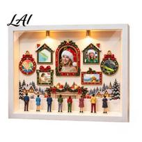 Customizable Shadow Box for Keepsakes DIY Christmas Frame Set Mini Museum with 8pcs Figurines Memory Spotlights Photo Frames Lighted Memories