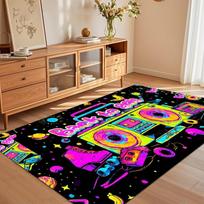Vibrant 80s Retro Boombox Print Area Rug, Soft Non-Slip Floor Mat for Game Room Living Room Bedroom Home Decor 40X60CM brown