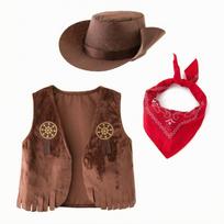 Cowboy Costume with Hat Fringed Outfit Fringe for School Performances, Parties 100 brown