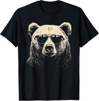 Funny Grizzly Bear Stencil with Sunglasses Punk Rock Art Gift Unisex T-Shirt 110 beige