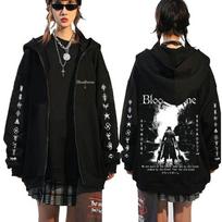 Game Bloodborne Fear The Old Blood Zipper Hoodie Horror Hunter Zip Up Jacket Men Women Casual Vintage Cosplay Zip Up Sweatshirt XL juoda