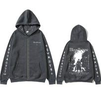 Game Bloodborne Fear The Old Blood Zipper Hoodie Horror Hunter Zip Up Jacket Men Women Casual Vintage Cosplay Zip Up Sweatshirt XL black