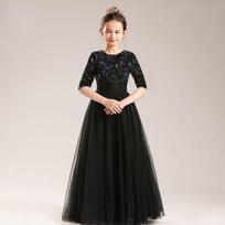 Girls White Long Prom Dress Violin Performance Princess Style Mid-Sleeve Kids Formal Gown 130cm juoda