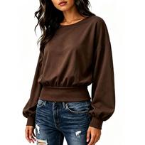 Women's Long Sleeve Cropped Sweatshirt Casual Pullover Top for Fall and Winter Wear L ruda