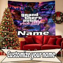 Custom Name Personalized Grand Theft Auto VI Print Tapestry, Wall Art Decor, Bedroom, Dorm, Apartment, LivingRoom, Party Backdrop, Gift for Birthday 100cmx150cm
