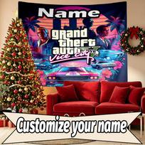 Custom Name Personalized Grand Theft Auto VI Print Tapestry, Wall Art Decor, Bedroom, Dorm, Apartment, LivingRoom, Party Backdrop, Gift for Birthday 130cmx150cm