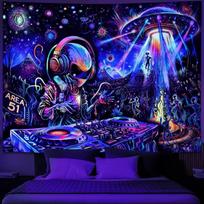 VIKAMA Trippy Alien DJ Gobelenas UV Reaktyvus Poliesteris Psichodelinis Sienų Kabinys Estetiškas Studentų Bendrabučio Dekoras Miegamajam 150x100cm(60x40in)