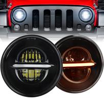 MOVOTOR Round LED Headlights for Jeep Wrangler JK Suzuki Jimny JA11 JA22 7-inch (2007-2017) / gray