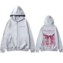 Game Bloodborne Fear The Old Blood Graphic Zipper Hoodie Horror Hunter Zip Up Jacket Men Women Vintage Oversized Zip Up Hoodies 2XL white