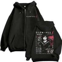 Silent Hill 2 su gobtuvu ir užtrauktuku vyriški ir moteriški švarkai, Hip-hop gatvės stiliaus džemperis su užtrauktuku, Kasdienis dėvėjimo švarkas M black