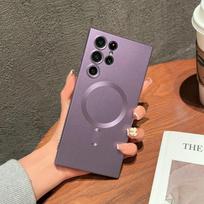 Prabangus matinis magnetinis dėklas, skirtas Samsung Galaxy S24 S22 S21 S23 Ultra Plus Fe, skirtas Magsafe belaidžiam įkrovimui minkšto dangtelio priedai For Samsung S24 violetinė