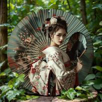 Japanese Kimono Woman with Umbrella Metal Wall Art Round Aluminum Decor Home Office Gift balta
