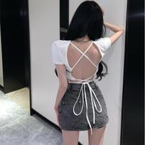 Chic Sweet Spicy Tie-Up Backless Summer Crop Top for Women M balta