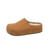 Winter Women's Fashion Slippers 2026 New High-quality Suede Platform Casual Shoes Outdoor Round Toe Clogs Retro Plush Slippers 35 brown