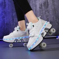 2025 NAUJI riedučiai su LED 4 ratais, transformuojami, įtraukiami riedučių batai, sportbačiai, parkūrui, su ratais, mergaitėms, berniukams 36 black