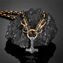 Punk Norse Runes Vikings Dragon Necklace Men's Black Mix Gold Color Stainless Steel Anchor Pendant Mjolnir Scandinavian Jewelry 50CM black