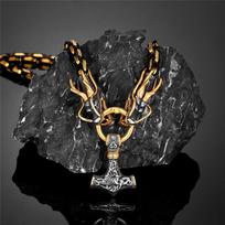 Punk Norse Runes Vikings Dragon Necklace Men's Black Mix Gold Color Stainless Steel Anchor Pendant Mjolnir Scandinavian Jewelry 50CM black