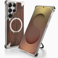 Eary Wood Case for Galaxy S25 S24 Ultra With 360° Rotation Kickstand Shockproof Protective Cover Unique Wooden Design Frameless Galaxy S25 Ultra natūrali