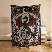 New Ins Style Dragon Woven Jacquard Blanket, Boho Flannel Air Conditioner Throw, Multi-purpose Sofa Blanket, Portable for Campin Size: 100*150cm, Weight: 230 GSM