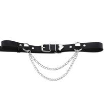 Women Gothic Punk PU Leather Waist Belt with Multi Layer Metal Chain, Adjustable O Ring Heart Pentagram Body Chain Harness Belt One Size black