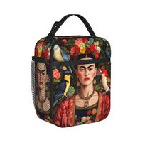 Fridas Mexican Artist Kahloo Insulated Lunch Bag Thermal Bag Reusable,Meal Container Mexico  Large Tote Lunch Box Food Handbag One Size black