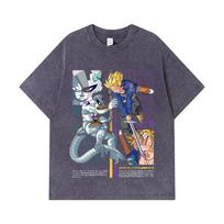 275 GSM Washed T-shirts 100% Cotton Dragon Ball V50 Trunks Freeza Print Unisex Heavy Cotton T Shirt S gray