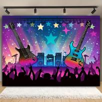Rock star karaoke party backdrop - Multi-functional polyester fiber decoration, suitable for birthdays 98×71inch/250*180cm blue