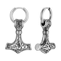Vnox Heavy Viking Thor's Hammer Earrings for Men, Chunky Stainless Steel Punk Rock Earrings Jewelry Gift gray