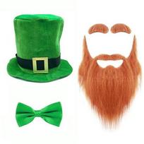 Beard Tall Hat Bowtie StPatrick Day Costume Set Irish National Day Party Props green