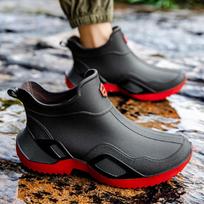Waterproof Rain Boots with Fleece Lining Non-Slip Outdoor Hiking Shoes for Unisex Winter Warm Men's Dog Walking Shoes Round Toe 45 black