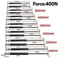 400N Universalūs hidrauliniai dujiniai amortizatoriai, 2 vnt., 300-600 mm, keltuvai ir amortizatoriai variklio dangčiui, autobusui, kemperiui, baldams 250MM-400N black