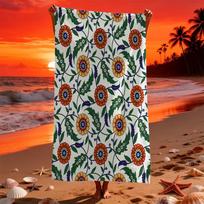 Boho Geometric Floral Tile Print Beach Towel Vintage Flower Quick Dry Swim Towel for Summer Vacation Pool Seaside W40*H60(CM) gray