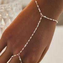Gold/Silver Finger Bracelets Shiny Rhinestones Delicate Thin Chain Ring Bracelets Handmade Multilayer Vintage brown