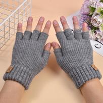 Winter Knitted Thick Thermal Half Finger Gloves Women Men Outdoor Warm Cycling Driving Fingerless Glove Touchscreen Mittens One Size šviesiai pilka spalva