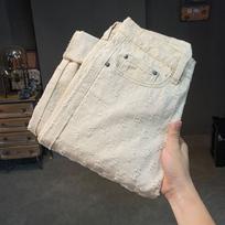 The main promotion of the new washed jacquard jeans men's summer trendy brand loose straight casual breathable pants men's clothing 2XL white