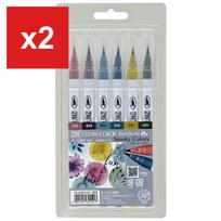 Kuretake Color Brush Pen 'ZIG Clean Color Real Brush', 6 Colors, Smoky Tones, RB-6000AT/6VF x2 gray