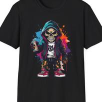 Urban Skeleton Graphic Tee: Colorful Spray Paint Art, Unisex T-Shirt 100 black